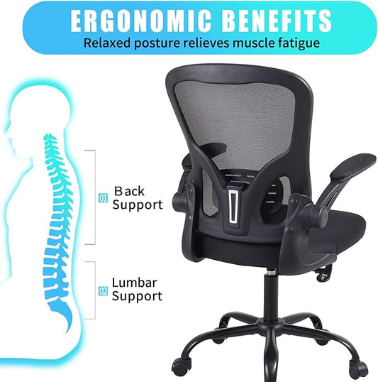 Ergonomic Office Desk Chair Breathable Mesh Swivel Computer Chair, Lumbar Back Support Task Chair, Office Chairs With Wheels And Flip-up Arms